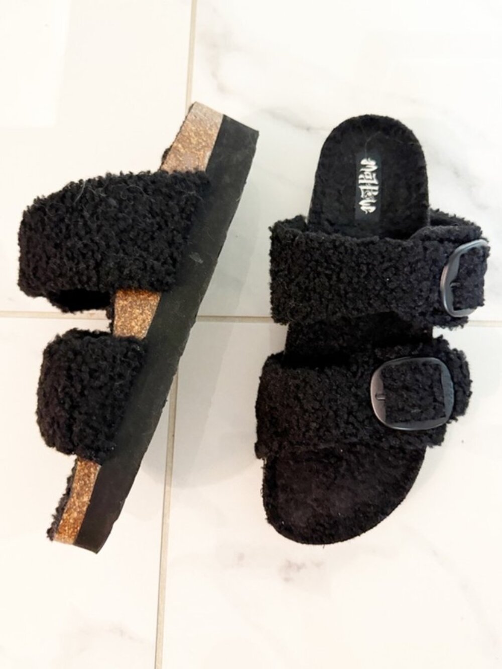 Mad Love Selema Black Boucle Lined Footbed Sandals 9 - Picture 2 of 11